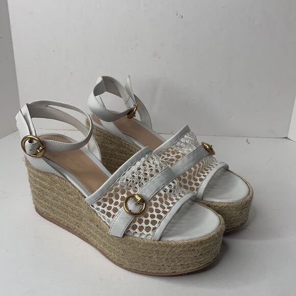 Gianvito Rossi Solana Buckle Napa wedge white leather platform wedge sandals - Picture 4 of 15